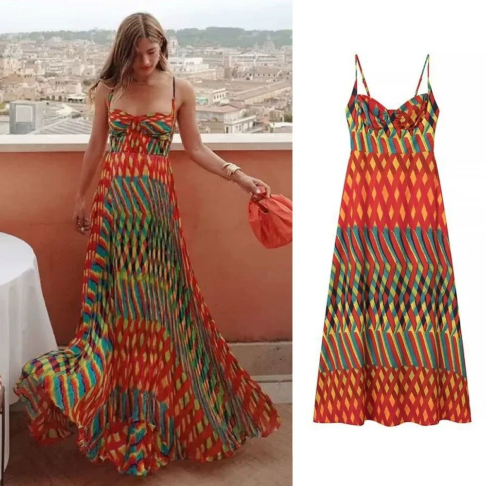 ZARA Feng Summer Spaghetti Strap Chic Floral Print Dress